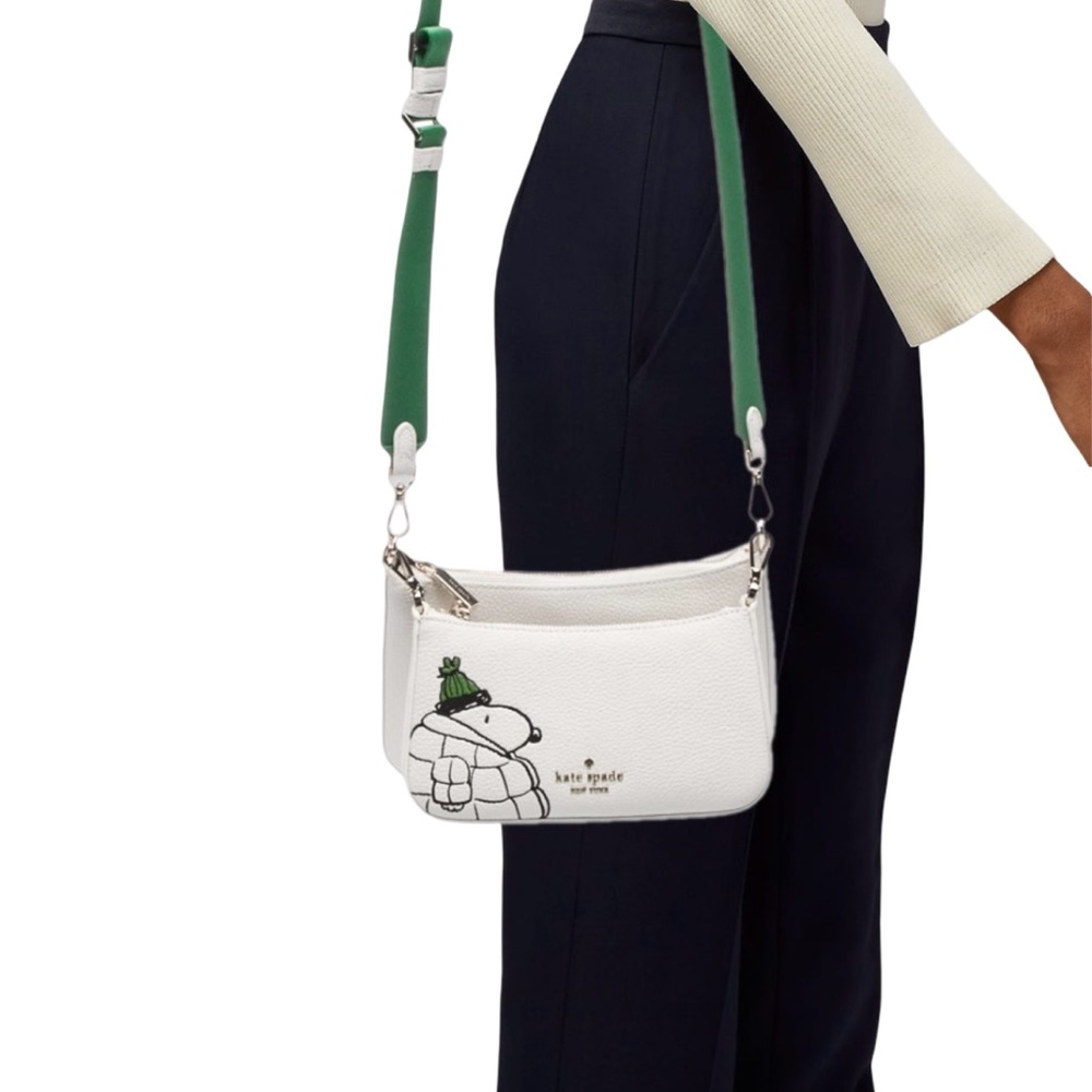 SOLD……..Kate Spade x Peanuts Snoopy White Leather Double Up Crossbody Bag - Picture 2 of 13